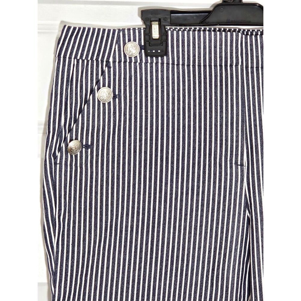Loft Riviera Slim Cropped Pant Size 10 Navy White Pinstripe - Picture 3 of 9